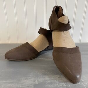 Gentle Souls Kenneth Cole‎ Noreen 8M Brown Leather Pointed Toe Ankle Strap Flats